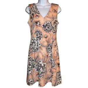 Worthington Floral Dress, Peach Color, V-Neck, Short, Sleeveless, Size 6 - 8